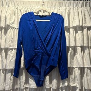 Royal Blue Zara blouse like satin bodysuit